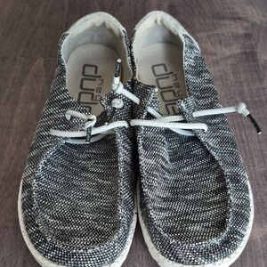 Hey Dude Gray and White Woven Shoes Womans Size 7